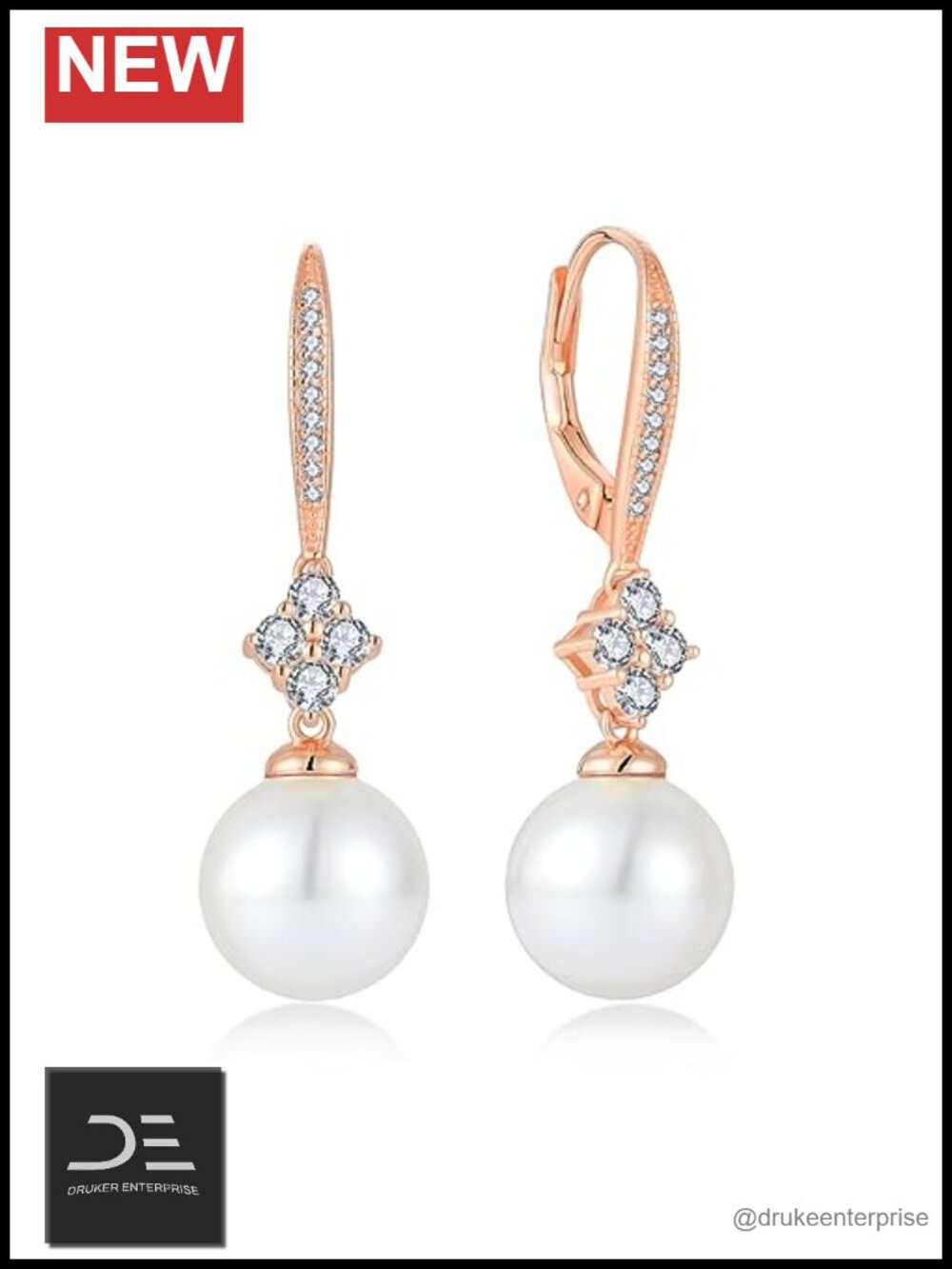 10mm Simulated Pearl Dangle Earrings 925 Sterling Silver Leverback